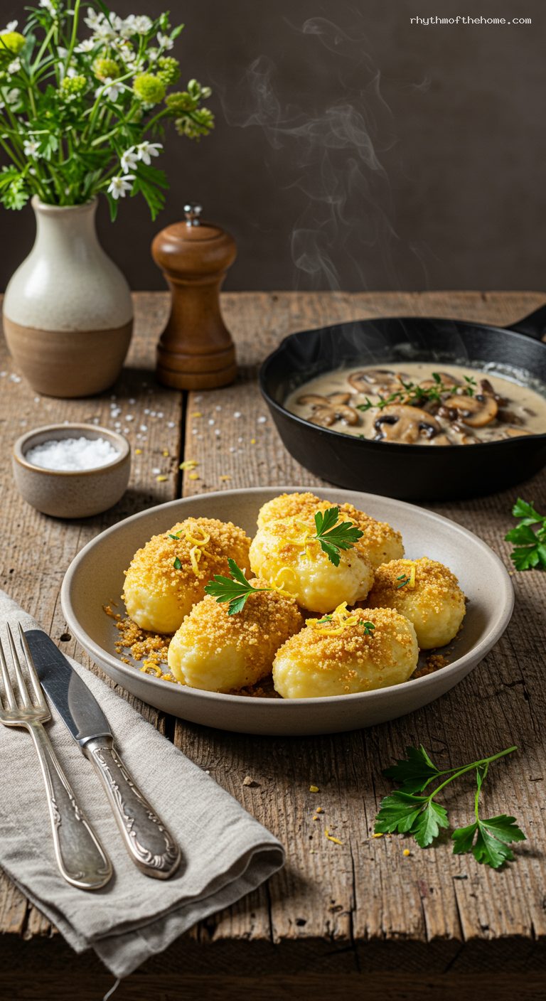 Kopytka: Polish Potato Dumplings with Buttered Breadcrumbs or Creamy Mushroom Sauce