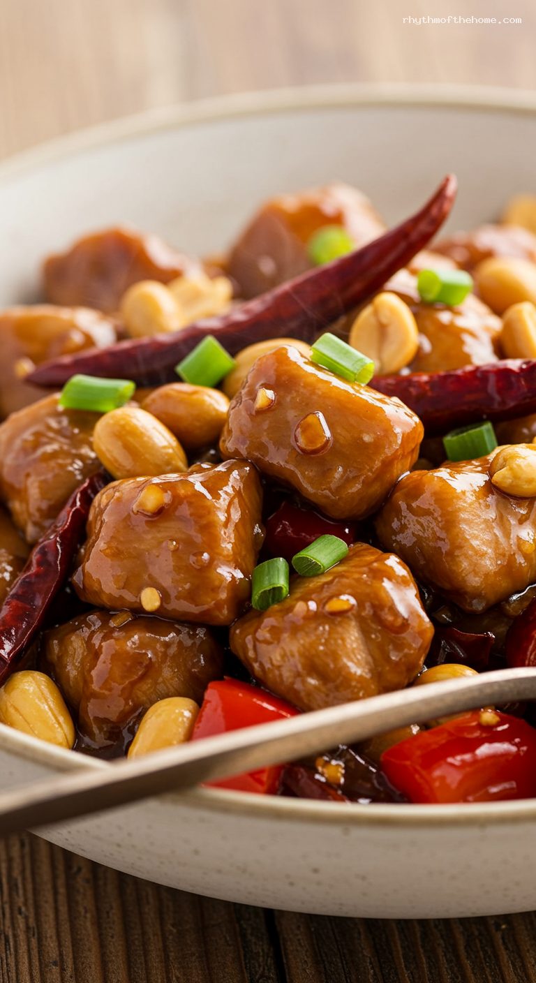 Kung Pao Chicken with Peanuts and Chilies – Closeup