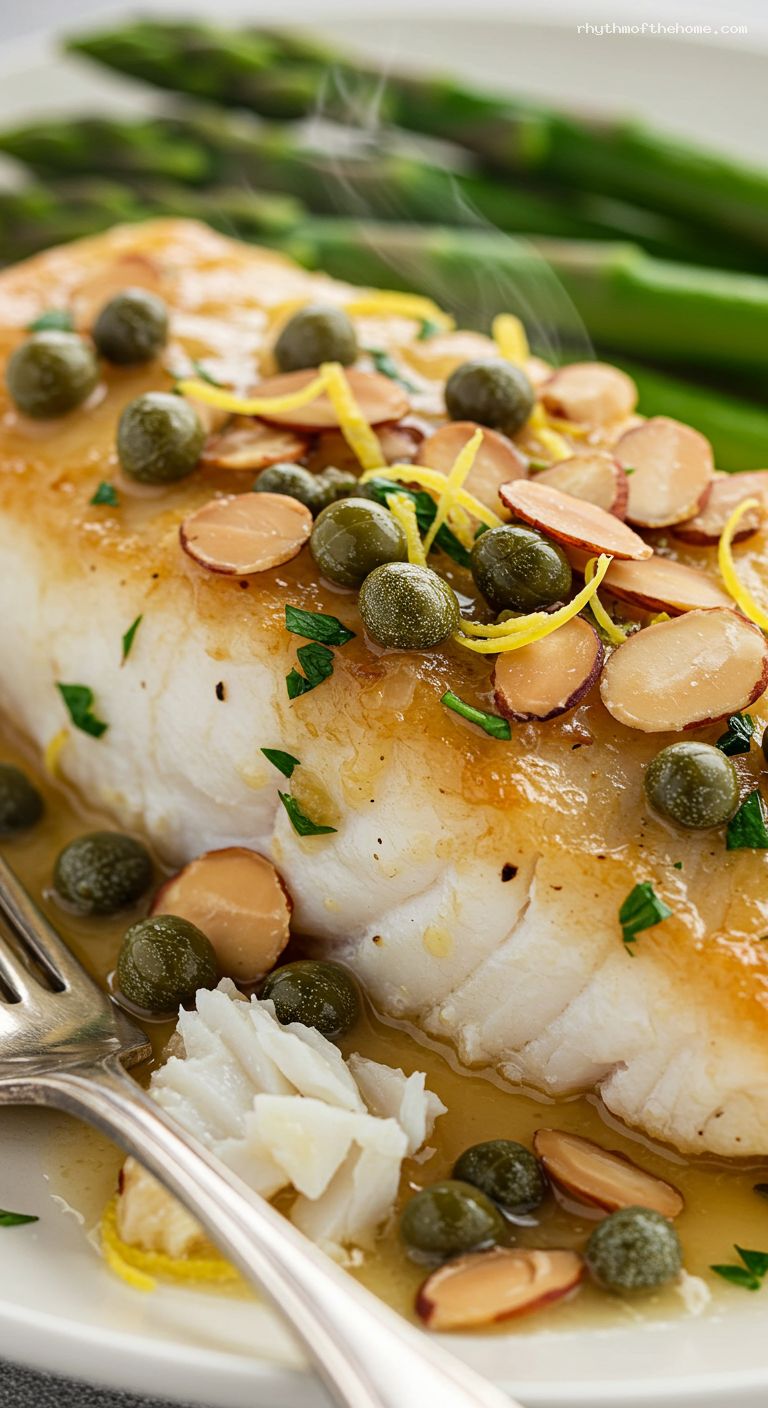 Lemon-Caper Almond Brown Butter Sauce – Closeup