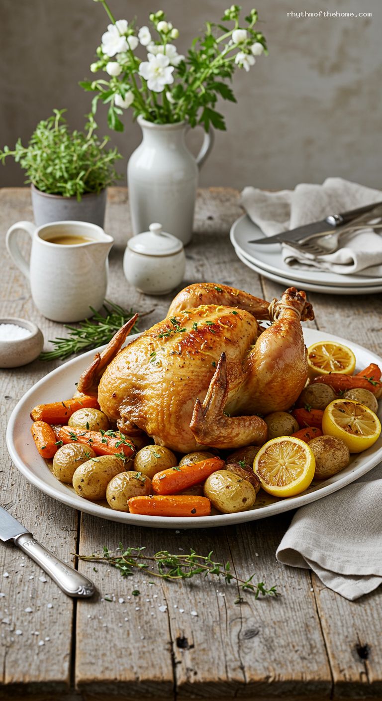 Lemon-Garlic Roast Chicken with Crispy Skin and Pan Gravy