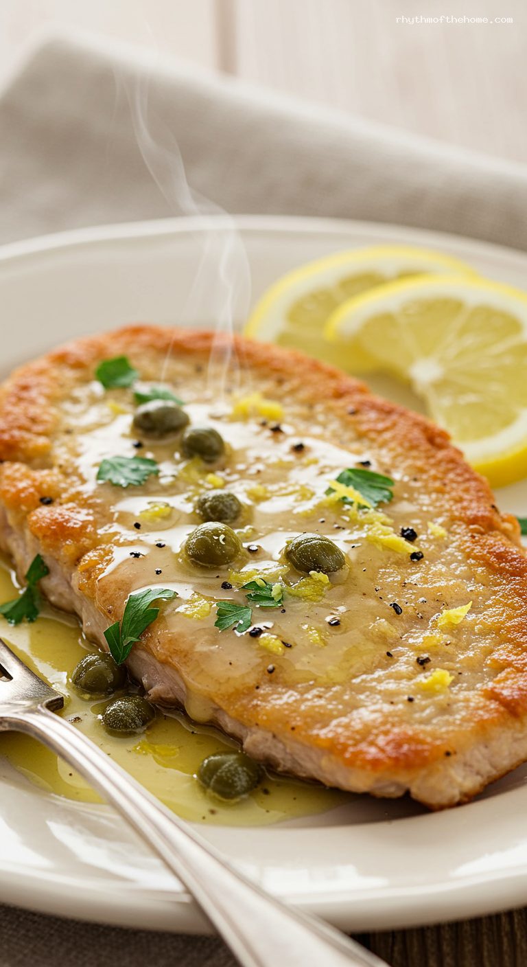 Lemon Scaloppine with White Wine Pan Sauce – Closeup