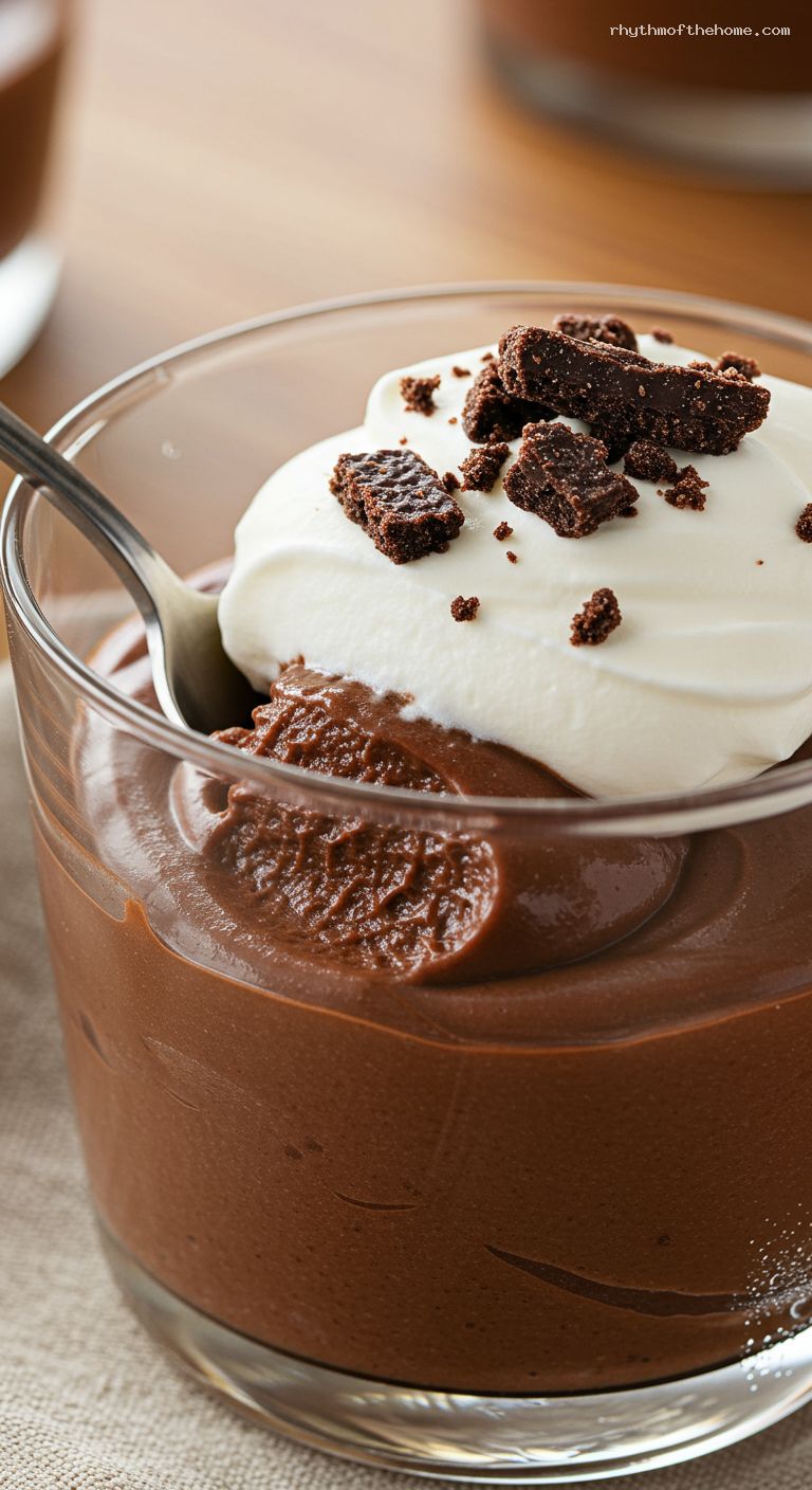 Malted Milk Chocolate Pudding Cups with Wafer Crumbs – Closeup