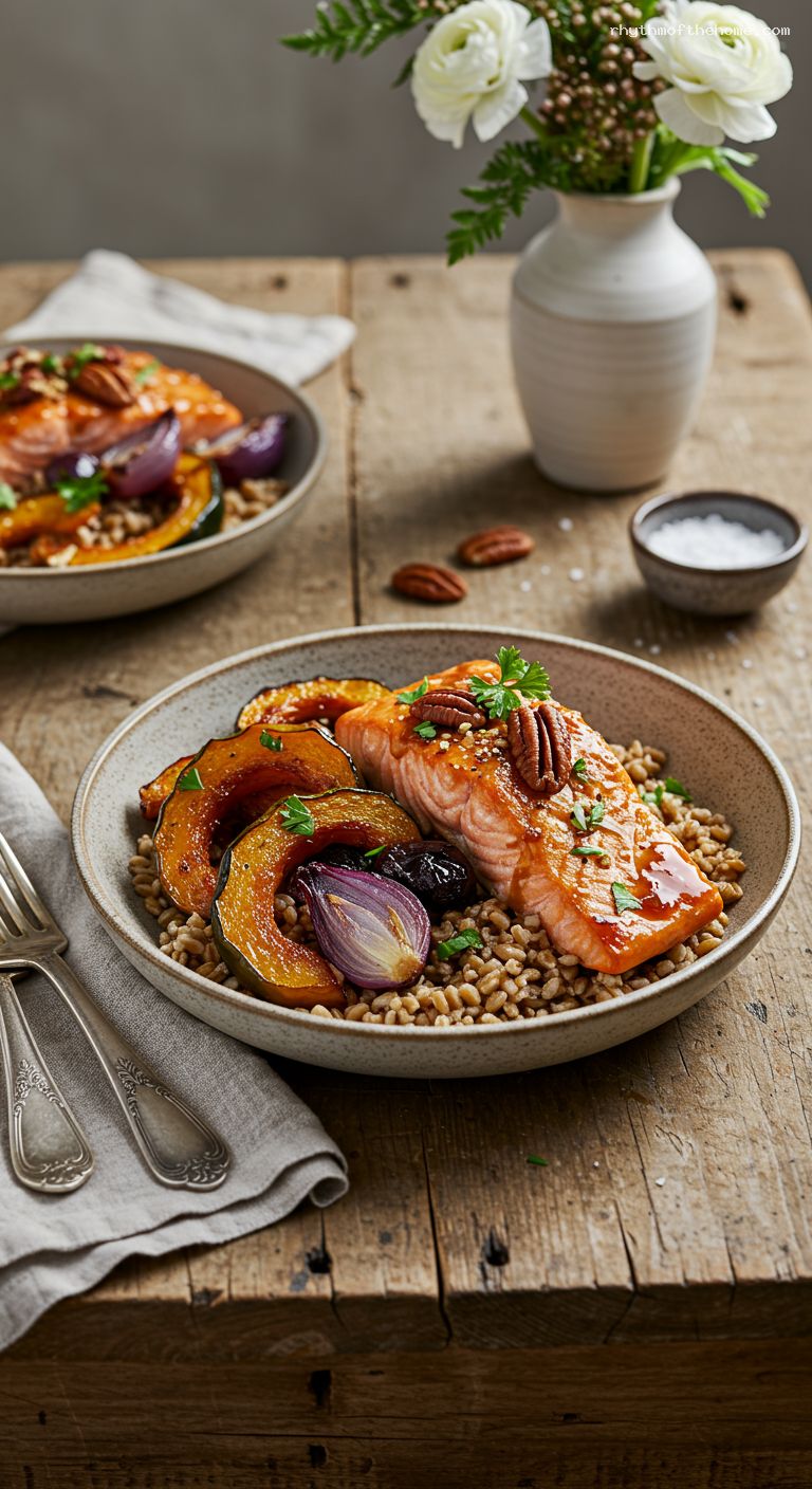 Maple-Miso Sheet-Pan Salmon with Acorn Squash