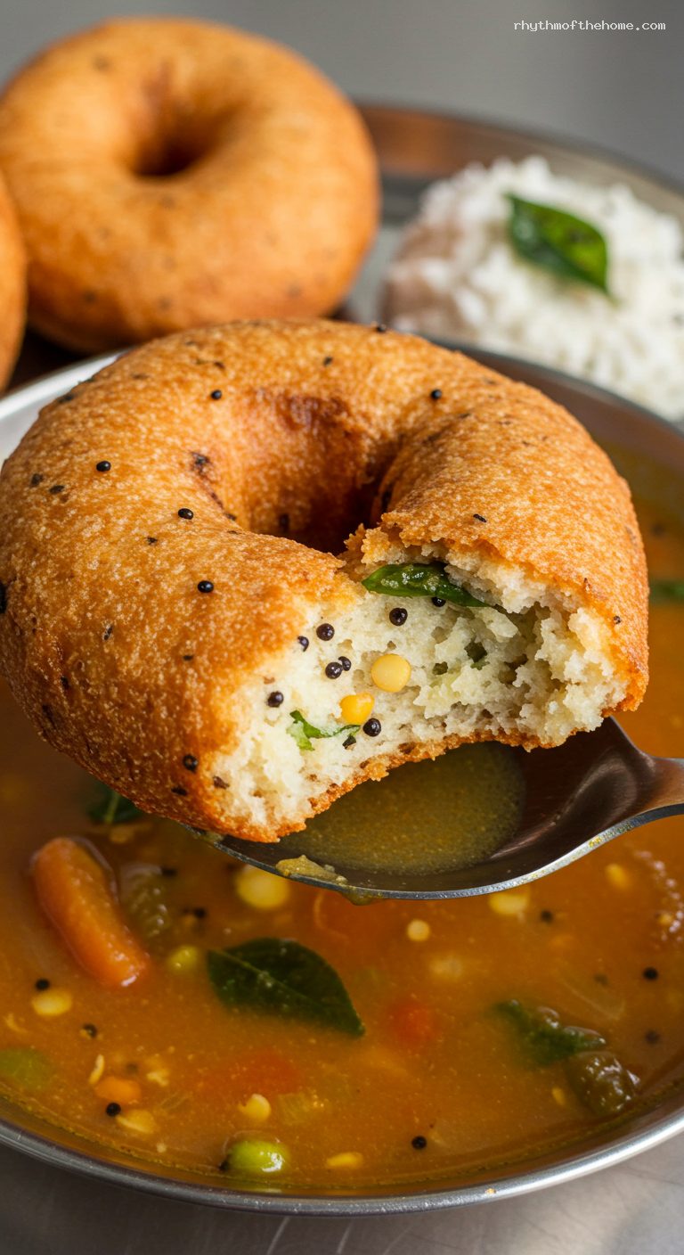 Medu Vada with Sambar and Coconut Chutney – Closeup