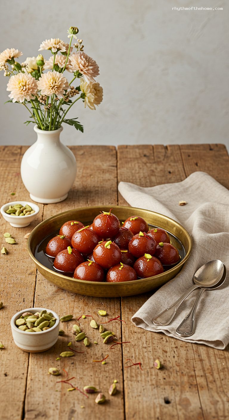 Melt-in-Your-Mouth Gulab Jamun with Saffron Cardamom Syrup