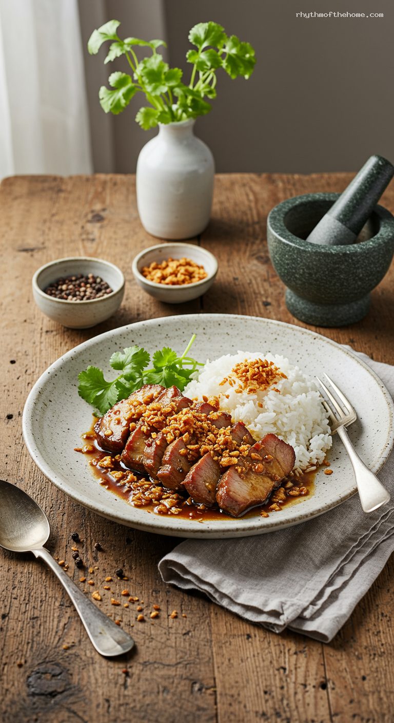 Moo Kratiem Prik Thai: Garlic-Pepper Pork Over Rice