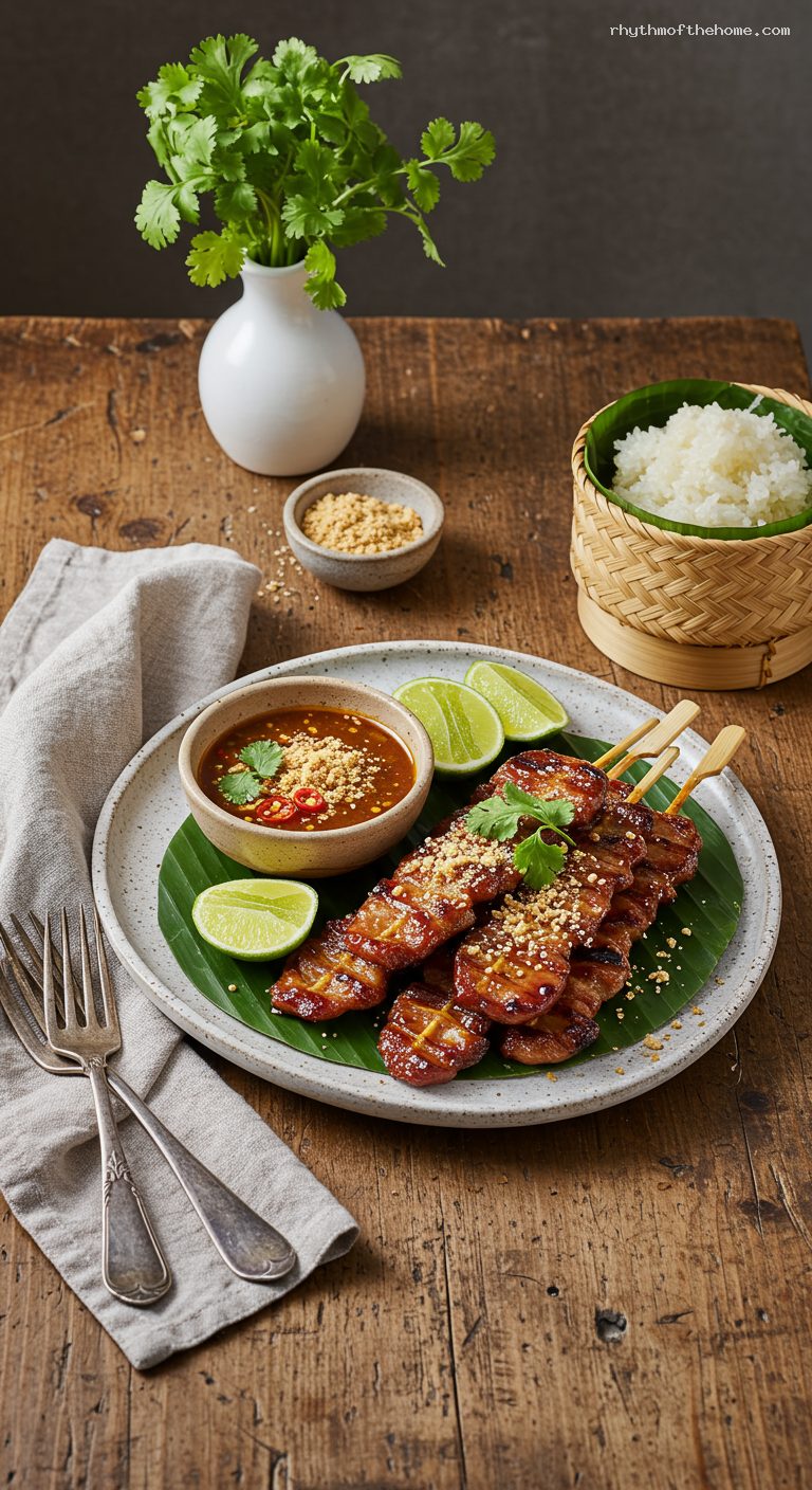 Moo Ping: Thai Grilled Pork Skewers with Sticky Rice