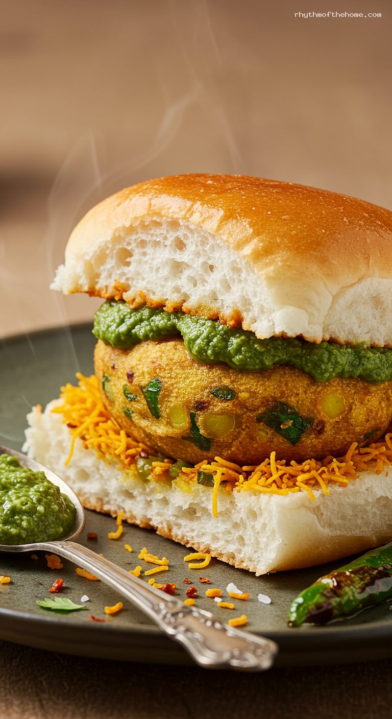 Mumbai-Style Vada Pav with Spicy Chutneys – Closeup