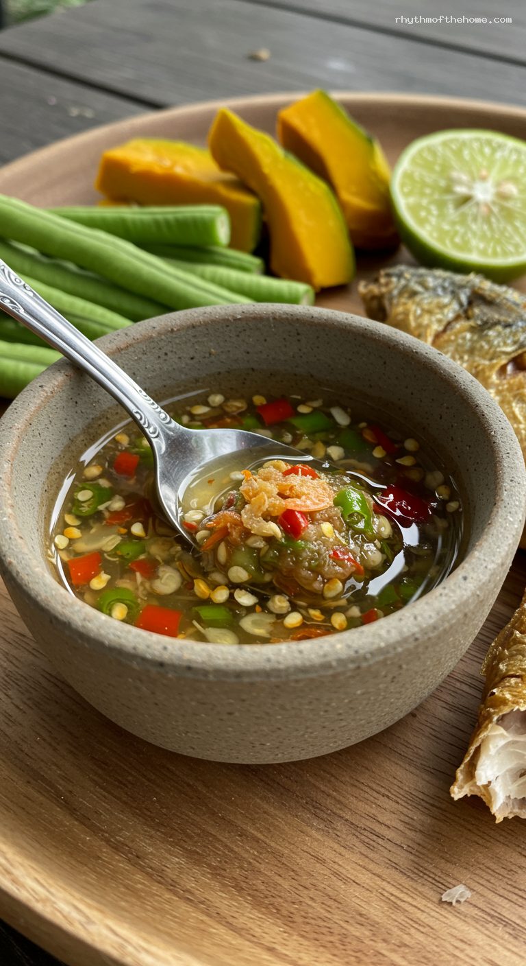 Nam Prik Kapi with Fried Mackerel and Veggies – Closeup