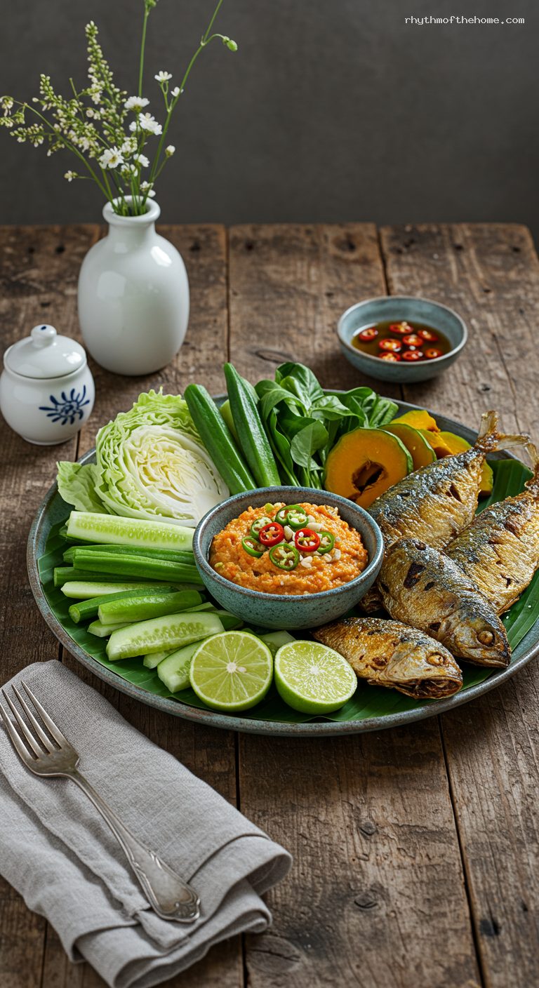 Nam Prik Kapi with Fried Mackerel and Veggies