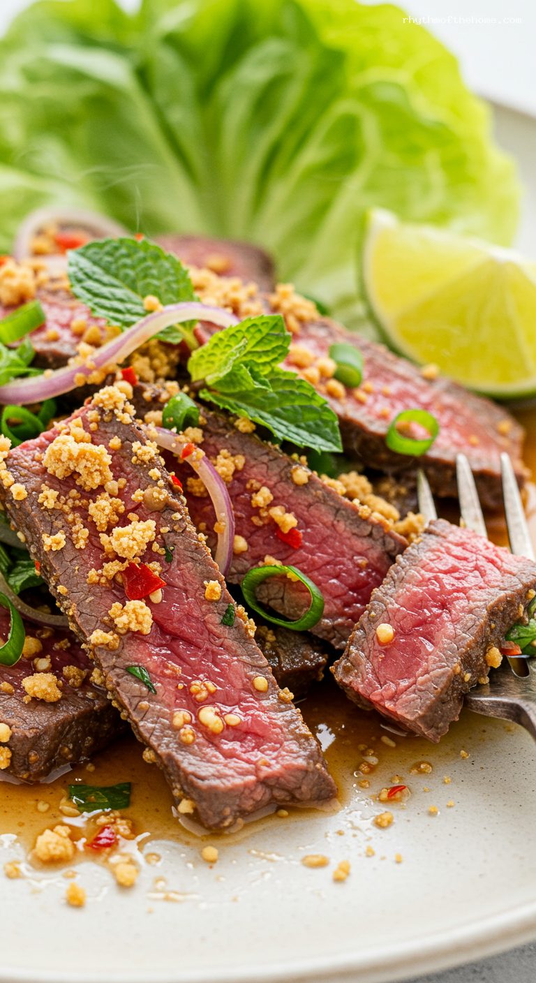 Nam Tok Neua: Thai Waterfall Beef Salad – Closeup