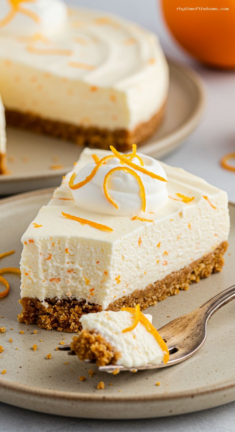 No-Bake Orange Creamsicle Cheesecake on Graham Crust – Closeup