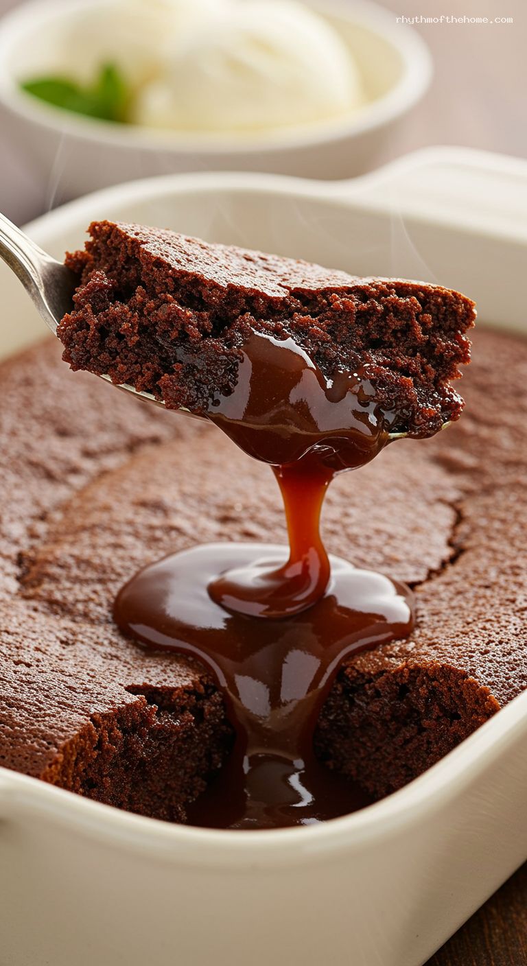 One-Pan Self-Saucing Chocolate Pudding Cake – Closeup