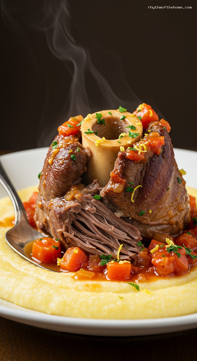 Osso Buco with Gremolata over Creamy Polenta – Closeup