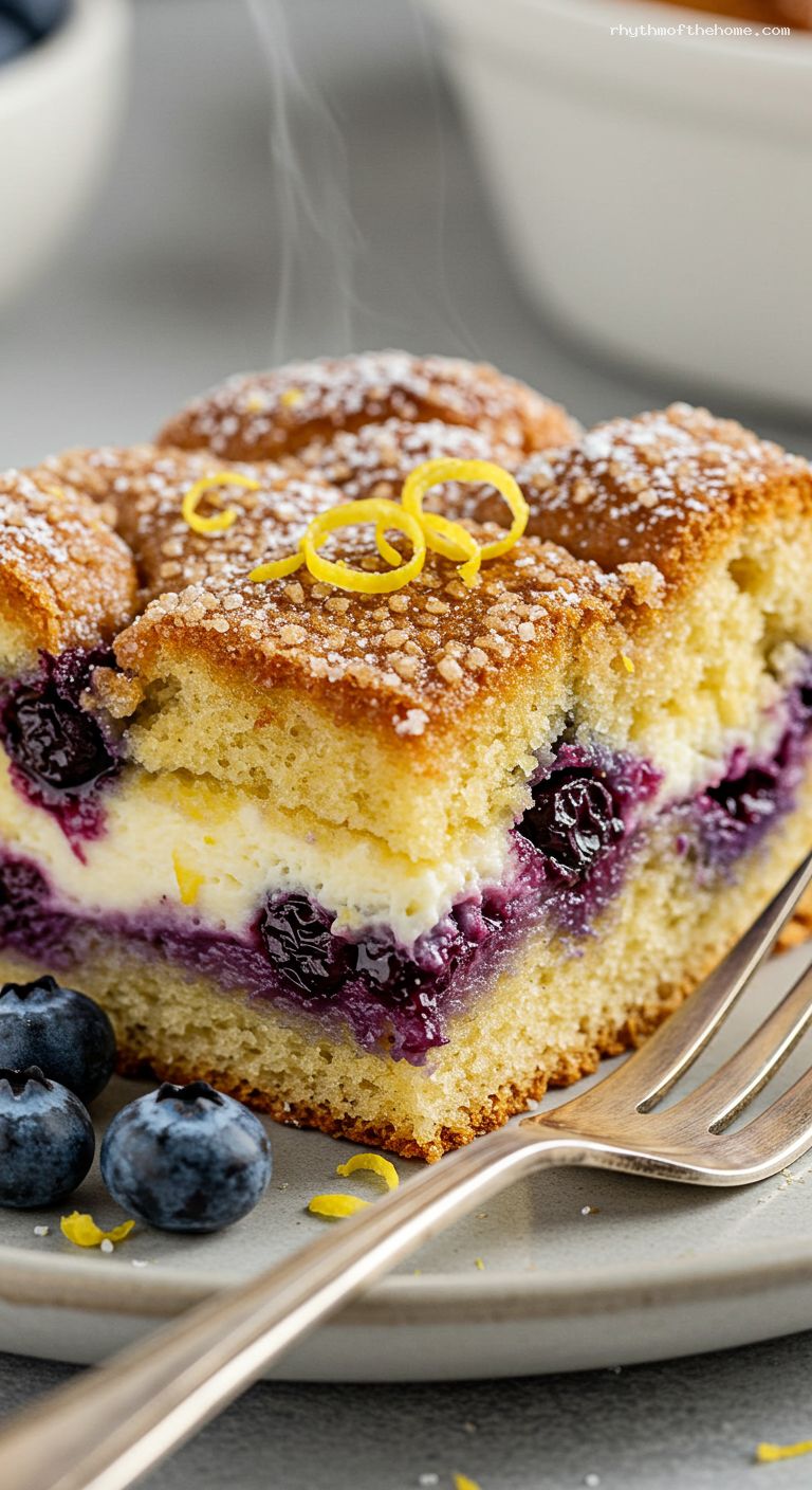 Overnight Blueberry Lemon Stuffed French Toast Bake – Closeup