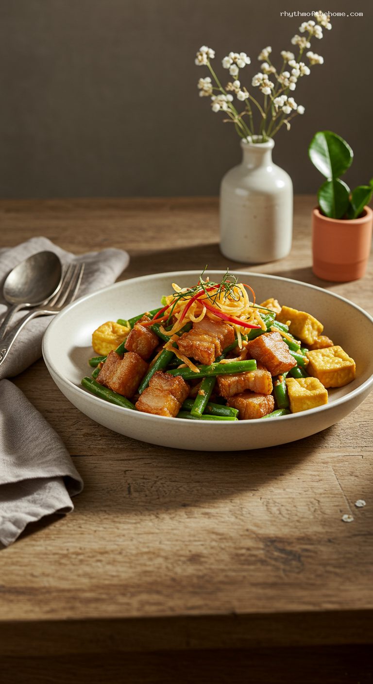 Pad Prik Khing with Crispy Pork Belly or Tofu