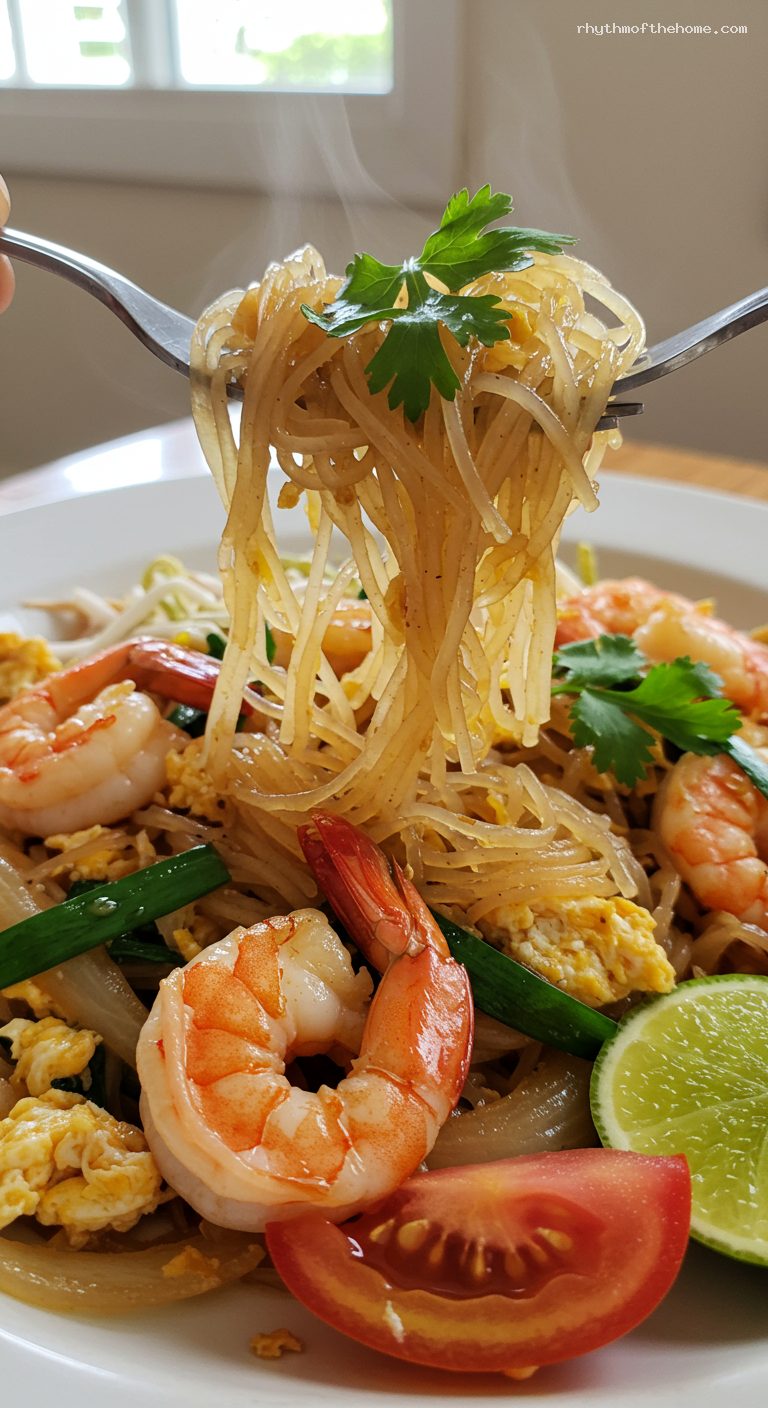 Pad Woon Sen with Shrimp or Chicken – Closeup