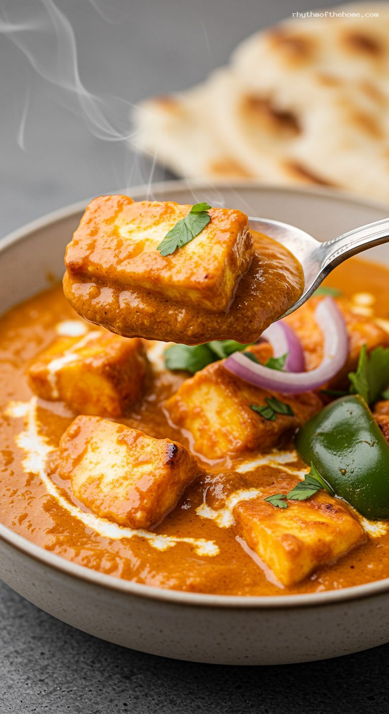Paneer Tikka Masala with Creamy Tomato-Cashew Sauce – Closeup