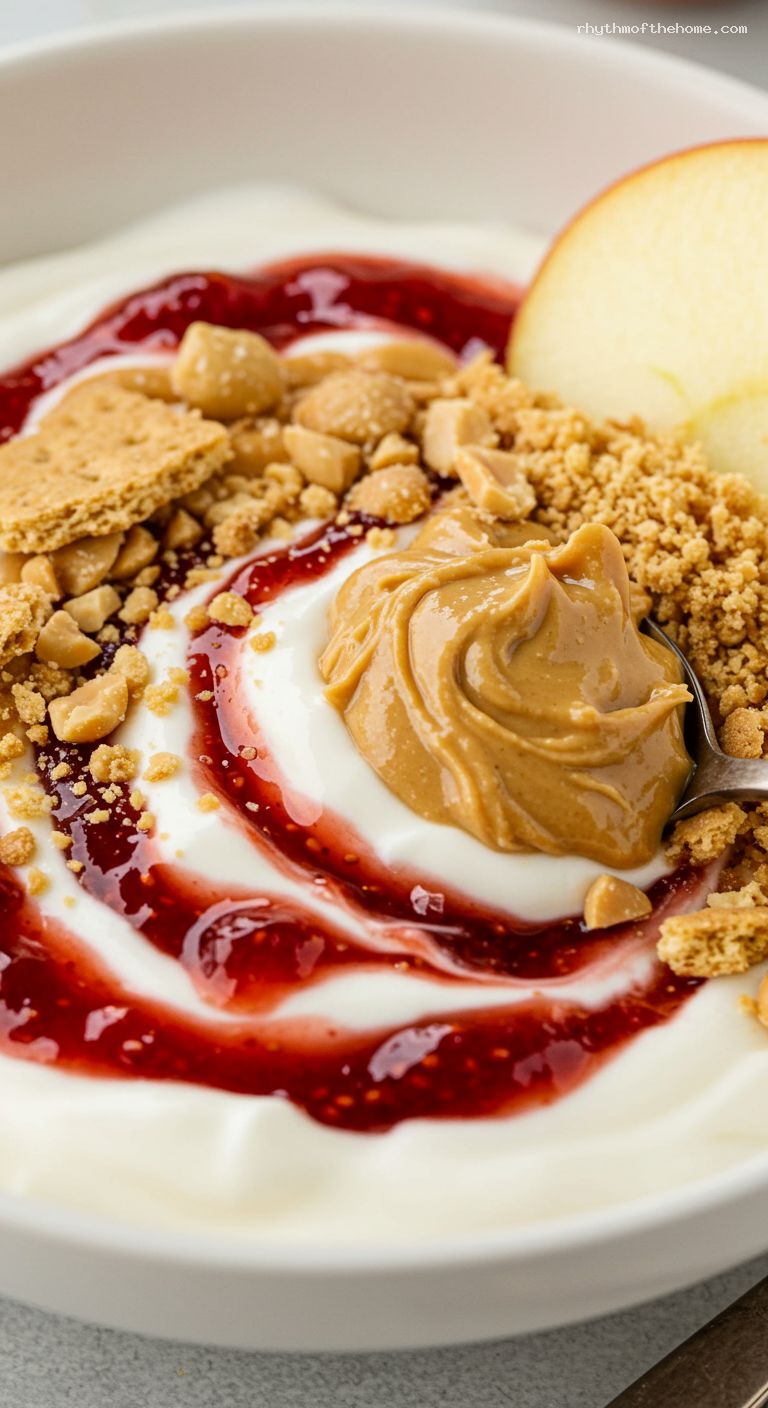 PB&J Yogurt Parfait Dip with Apples – Closeup