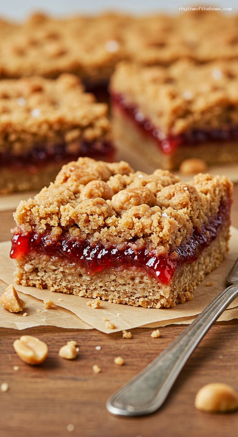 Peanut Butter and Jam Crumble Bars with Brown Butter – Closeup