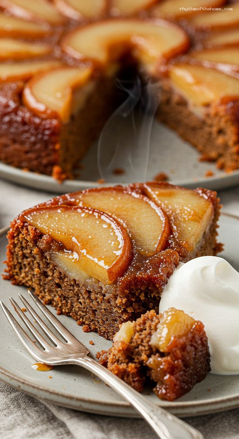 Pear-Gingerbread Upside-Down Cake with Molasses Spice – Closeup