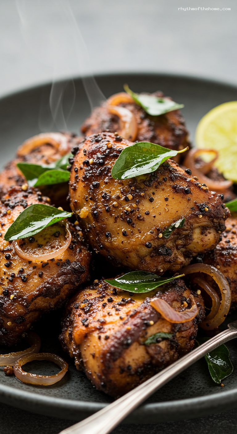 Pepper Chicken Fry (Kozhi Milagu Varuval) – Closeup