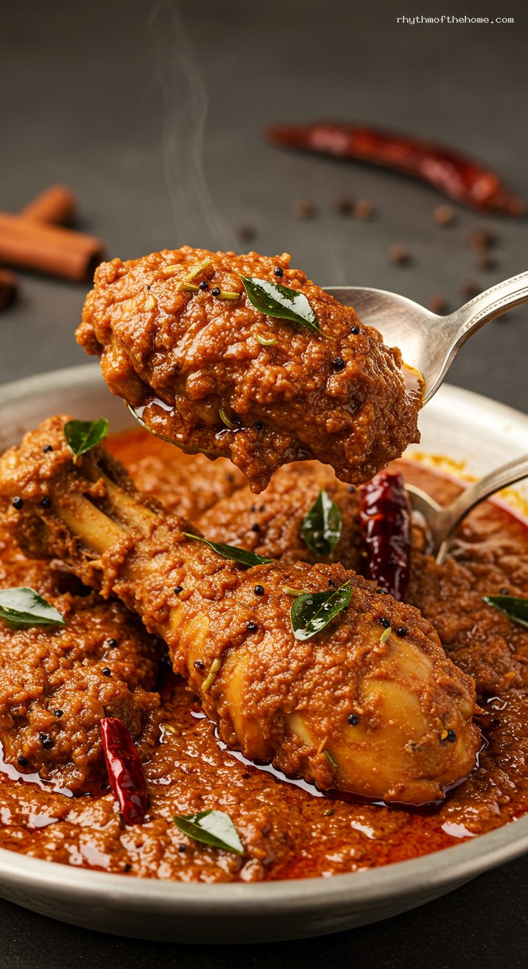 Peppery Chicken Chettinad Curry with Roasted Masala – Closeup