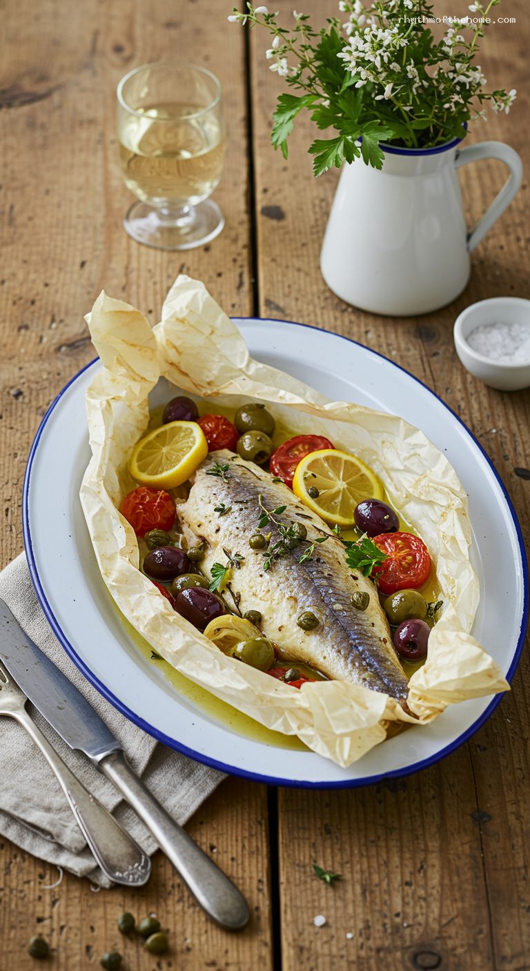 Pesce al Cartoccio with Tomatoes, Olives, and Lemon