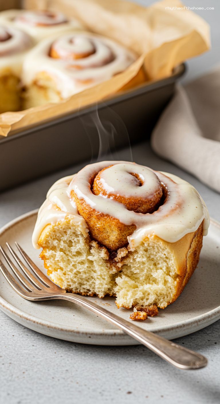 Pillowy Cinnamon Rolls with Cream Cheese Icing – Closeup