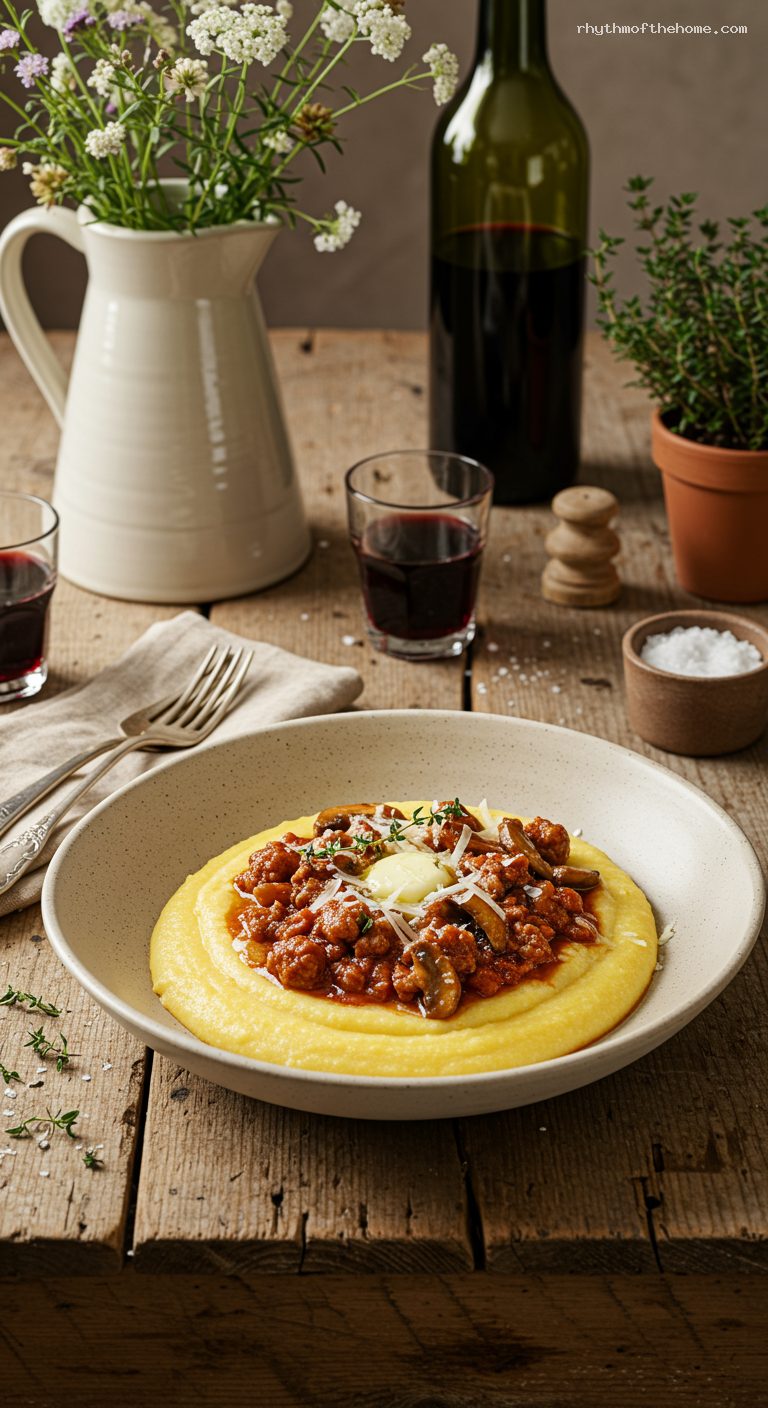 Polenta with Sausage and Mushrooms Ragù