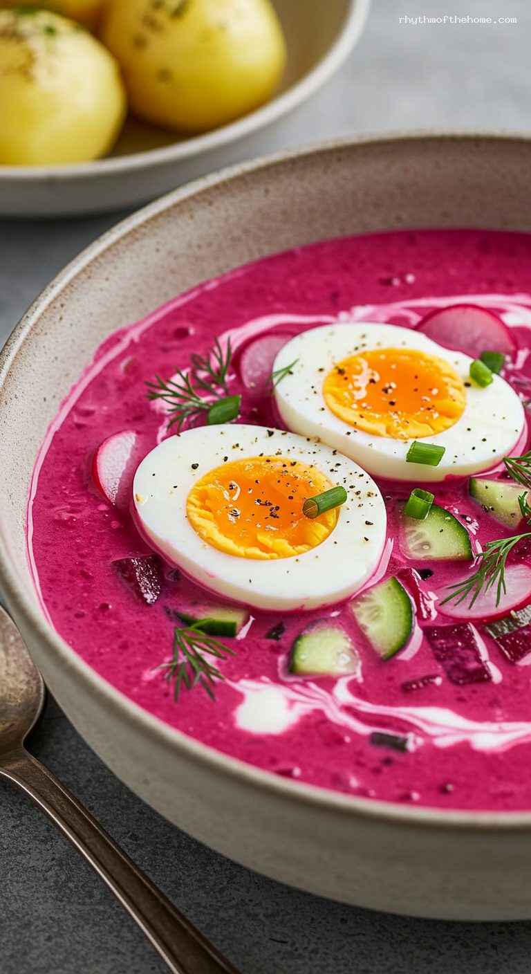 Polish Chilled Beet and Kefir Soup (Chłodnik) – Closeup