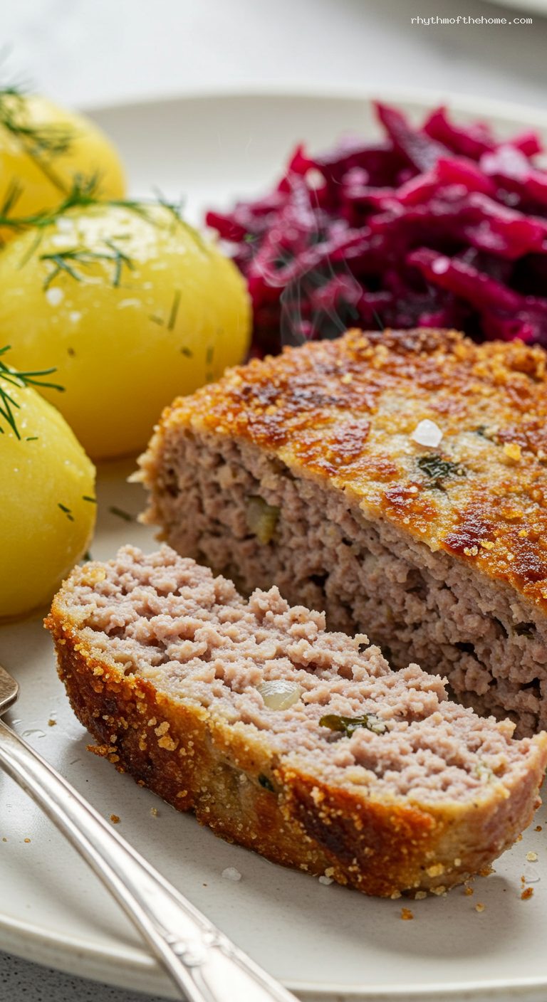 Polish Kotlet Mielony with Potatoes and Beet Salad – Closeup
