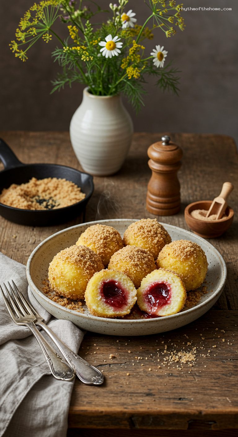 Polish Plum Dumplings (Knedle) with Cinnamon Breadcrumbs