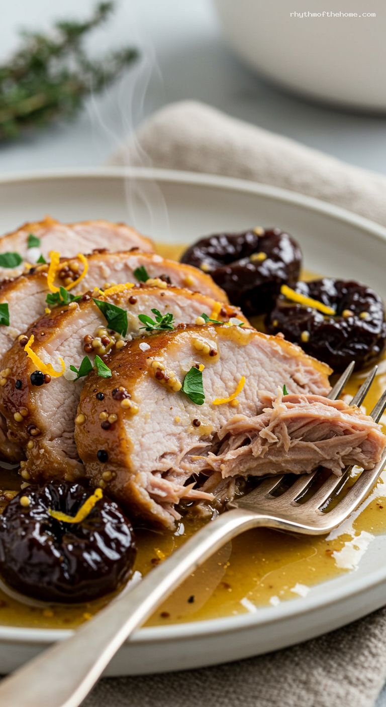Pork and Prune Cider Braise with Dijon and Bay – Closeup