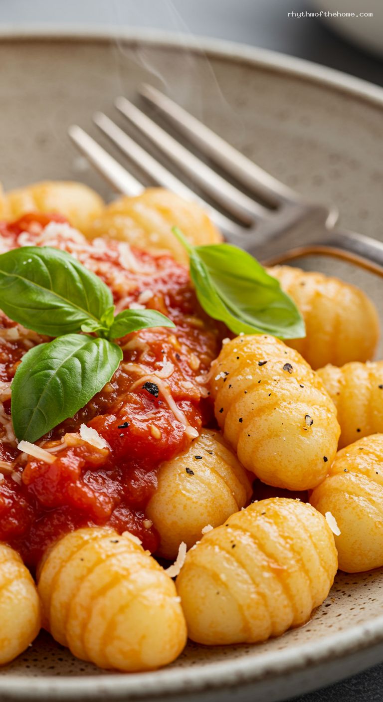 Potato Gnocchi with Tomato, Basil, and Parmesan – Closeup