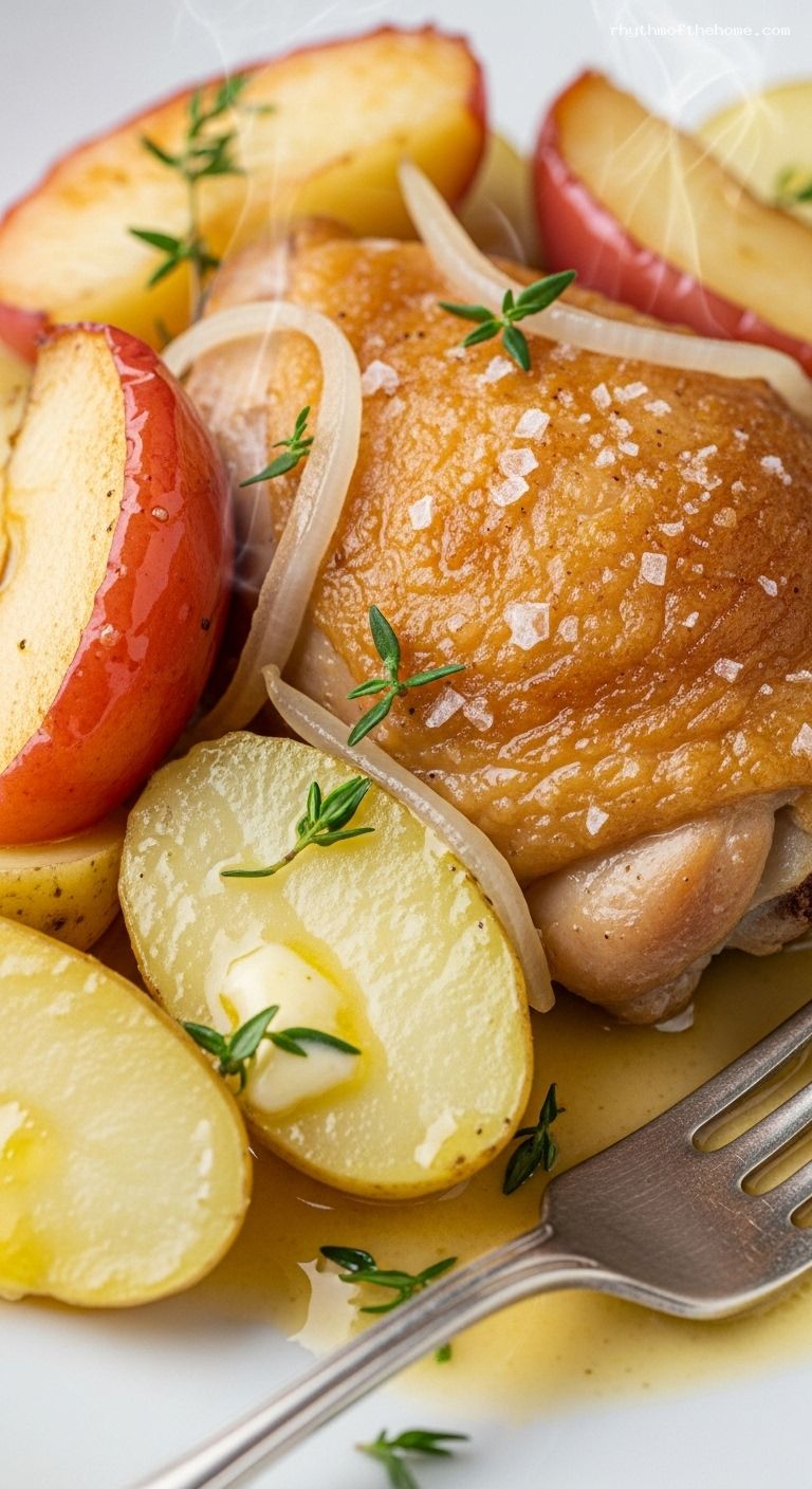 Poulet à la Vallée d’Auge with Cider and Apples – Closeup