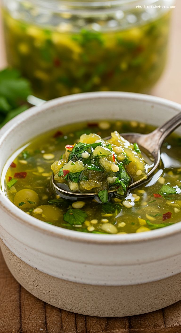 Preserved Lemon and Olive Salsa Verde – Closeup