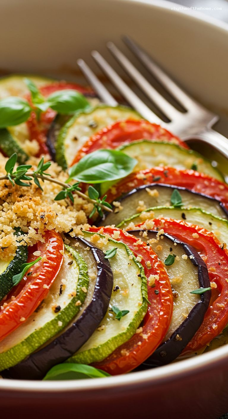 Provençal Tian with Zucchini, Eggplant, and Tomato – Closeup