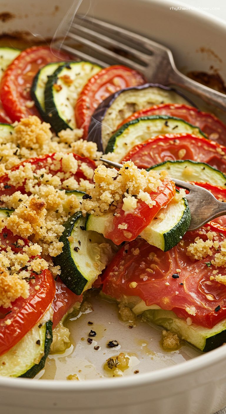 Provençal Tian with Zucchini, Tomato, and Eggplant – Closeup