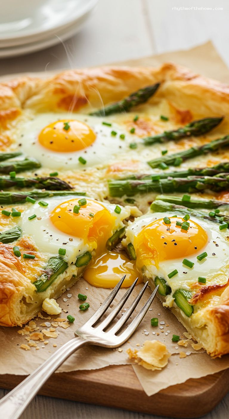 Puff Pastry Breakfast Tart with Asparagus and Gruyère – Closeup