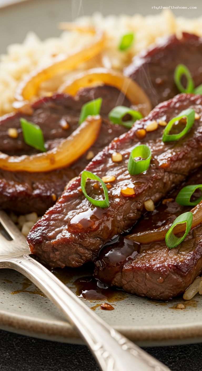 Quick Mongolian Beef with Ginger-Soy Glaze – Closeup