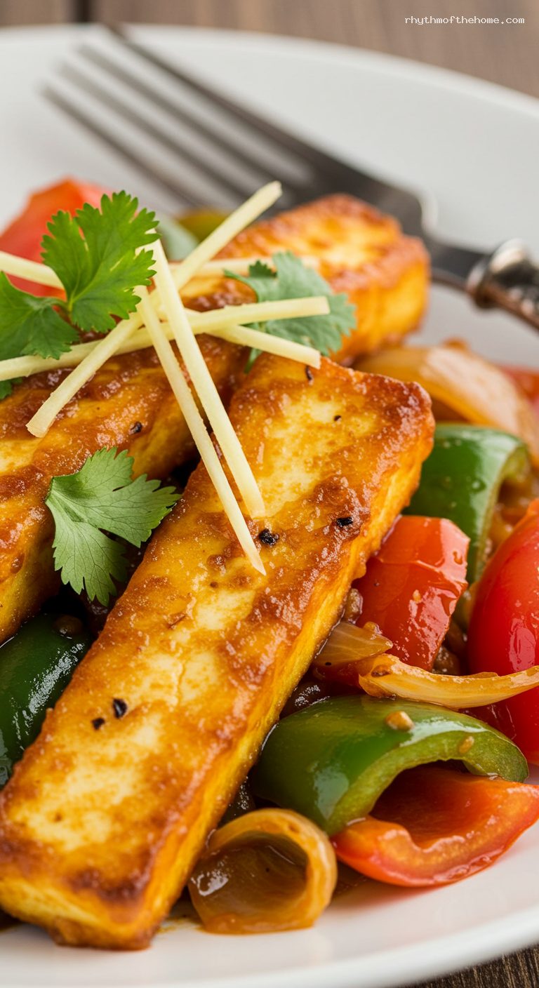 Quick Paneer Jalfrezi with Peppers and Onions – Closeup