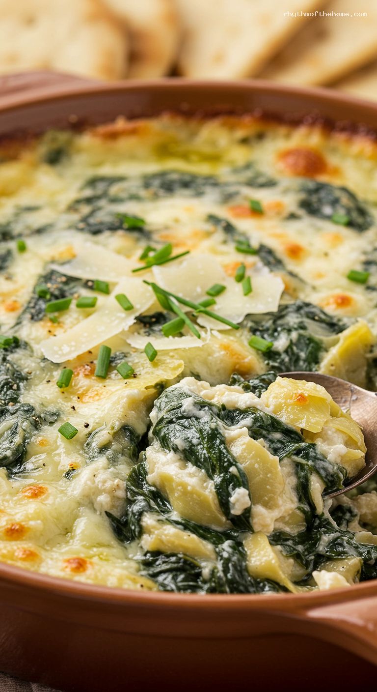 Quick Spinach Artichoke Dip with Parmesan – Closeup