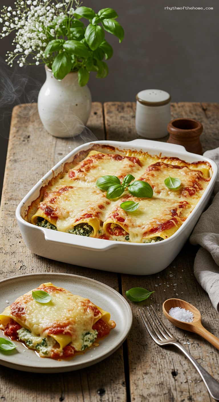 Ricotta and Spinach Cannelloni with Béchamel and Tomato