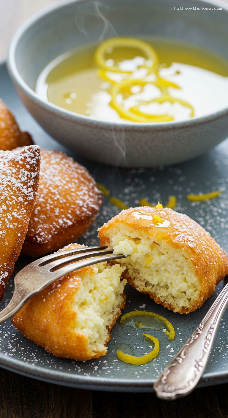 Ricotta Honey Fritters with Lemon Syrup – Closeup