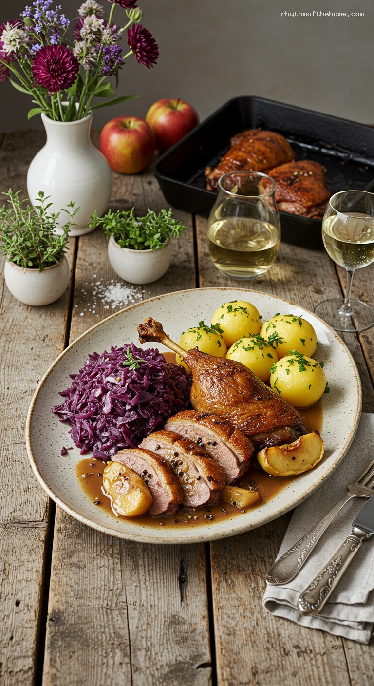 Roast Duck with Apples, Marjoram, and Pan Juices
