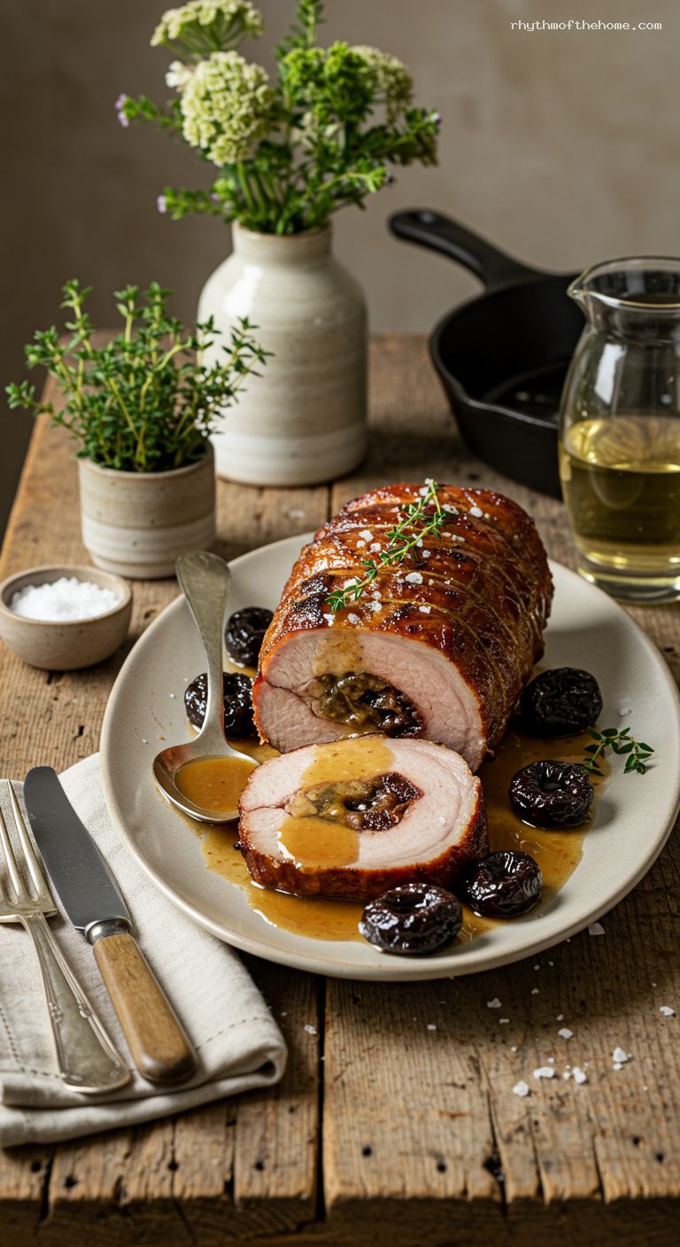 Roast Pork Loin with Prunes and Thyme Jus