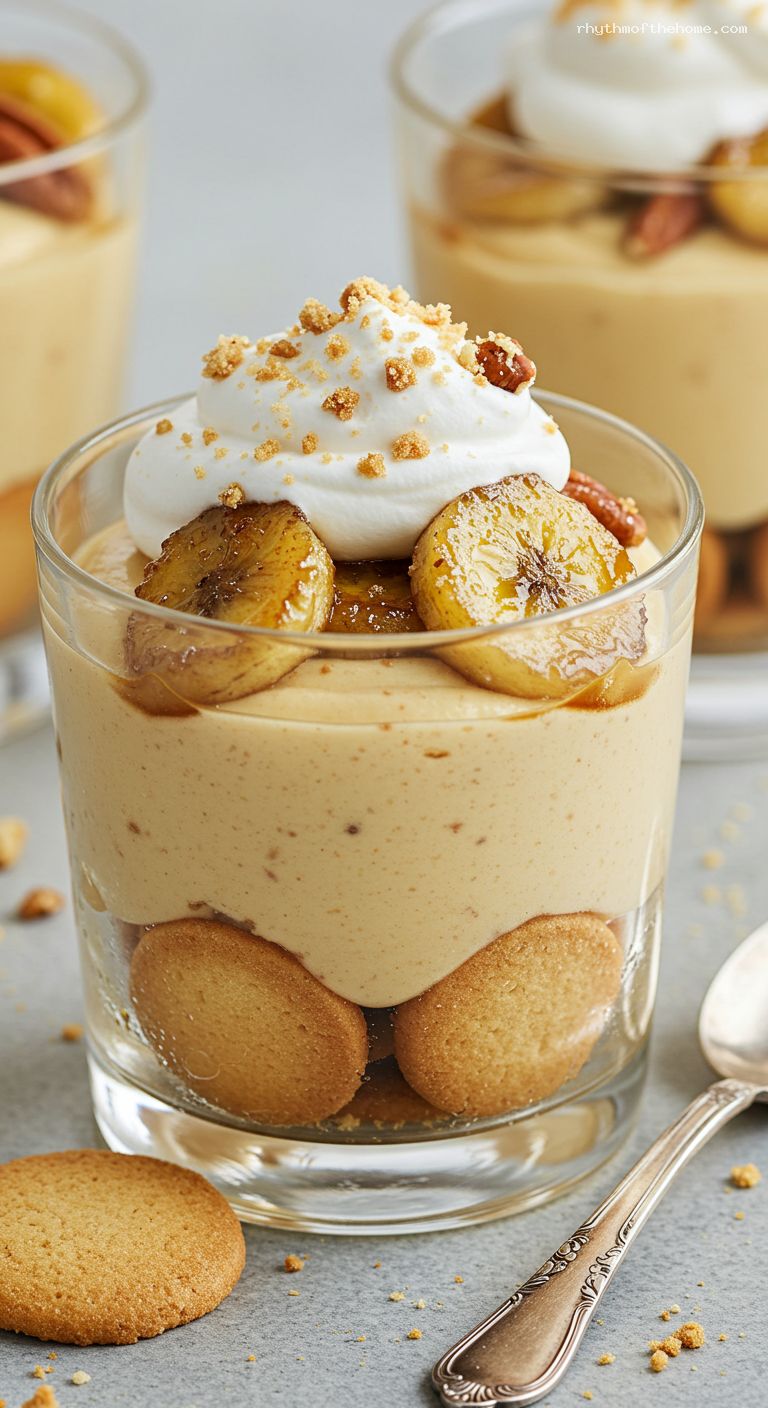 Roasted Banana Pudding Parfaits with Vanilla Wafers – Closeup