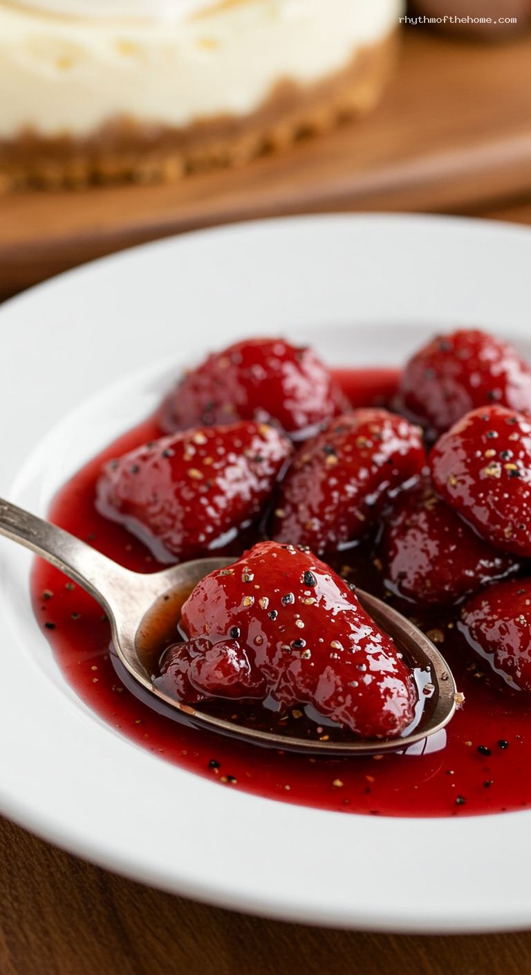 Roasted Strawberry-Balsamic Spoon Sauce with Vanilla – Closeup