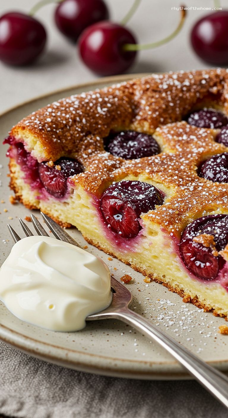 Rustic Cherry Clafoutis with Sugared Top – Closeup